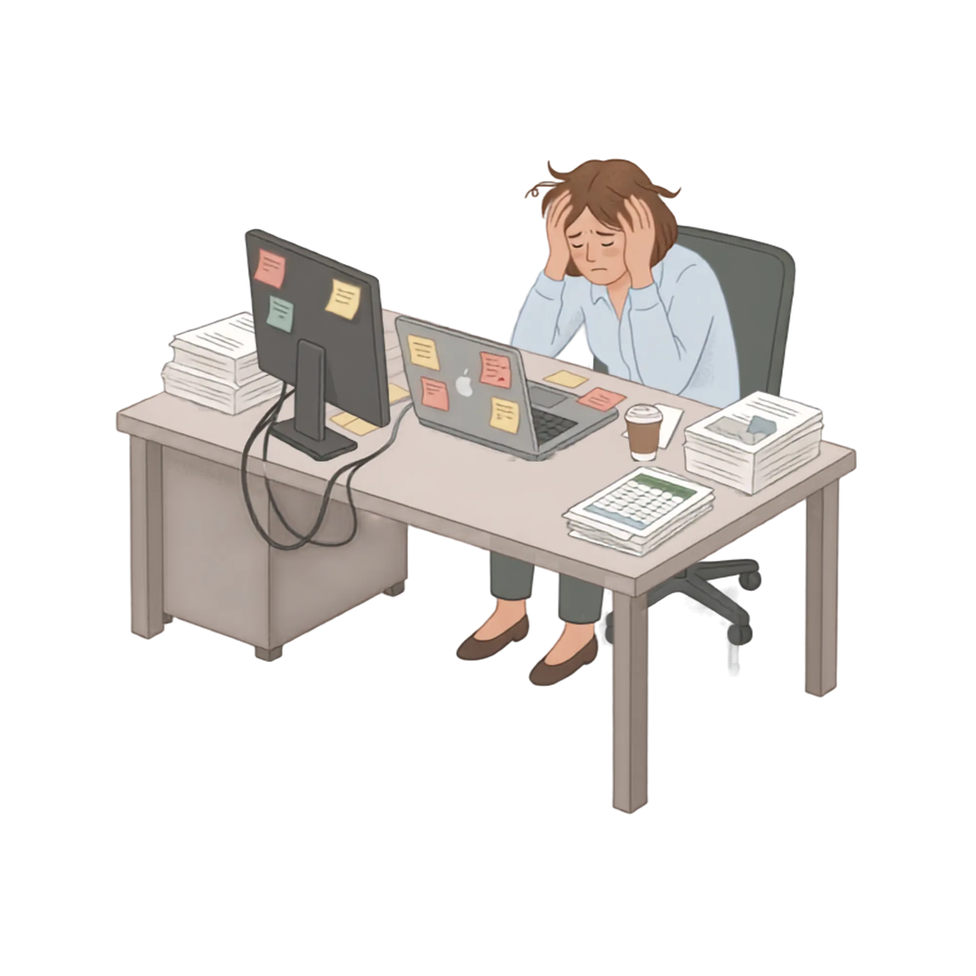 Illustration einer überlasteten Person im Arbeitsalltag